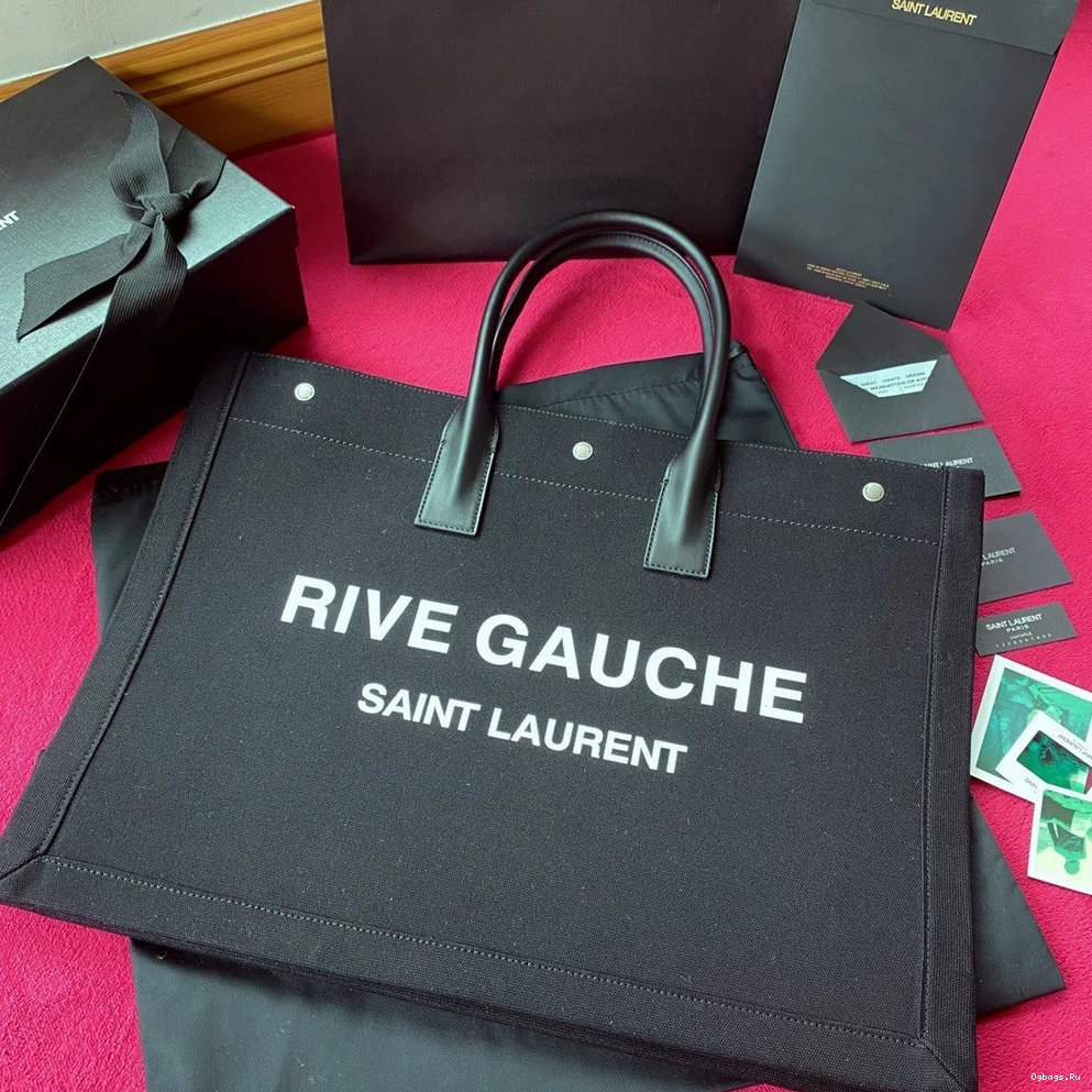 RIVE GAUCHE YSL BAG PRINTED LINEN AND TOTE LEATHER IN 0808